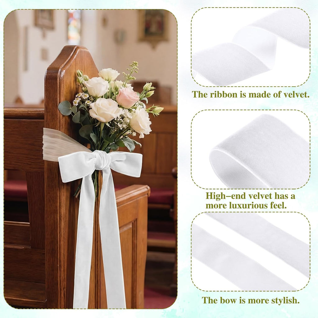 XunYee Velvet Chair Bows - 12 Pcs Moss Green Decorative Ribbons for Weddings & Events | 79 Inch Long Tails