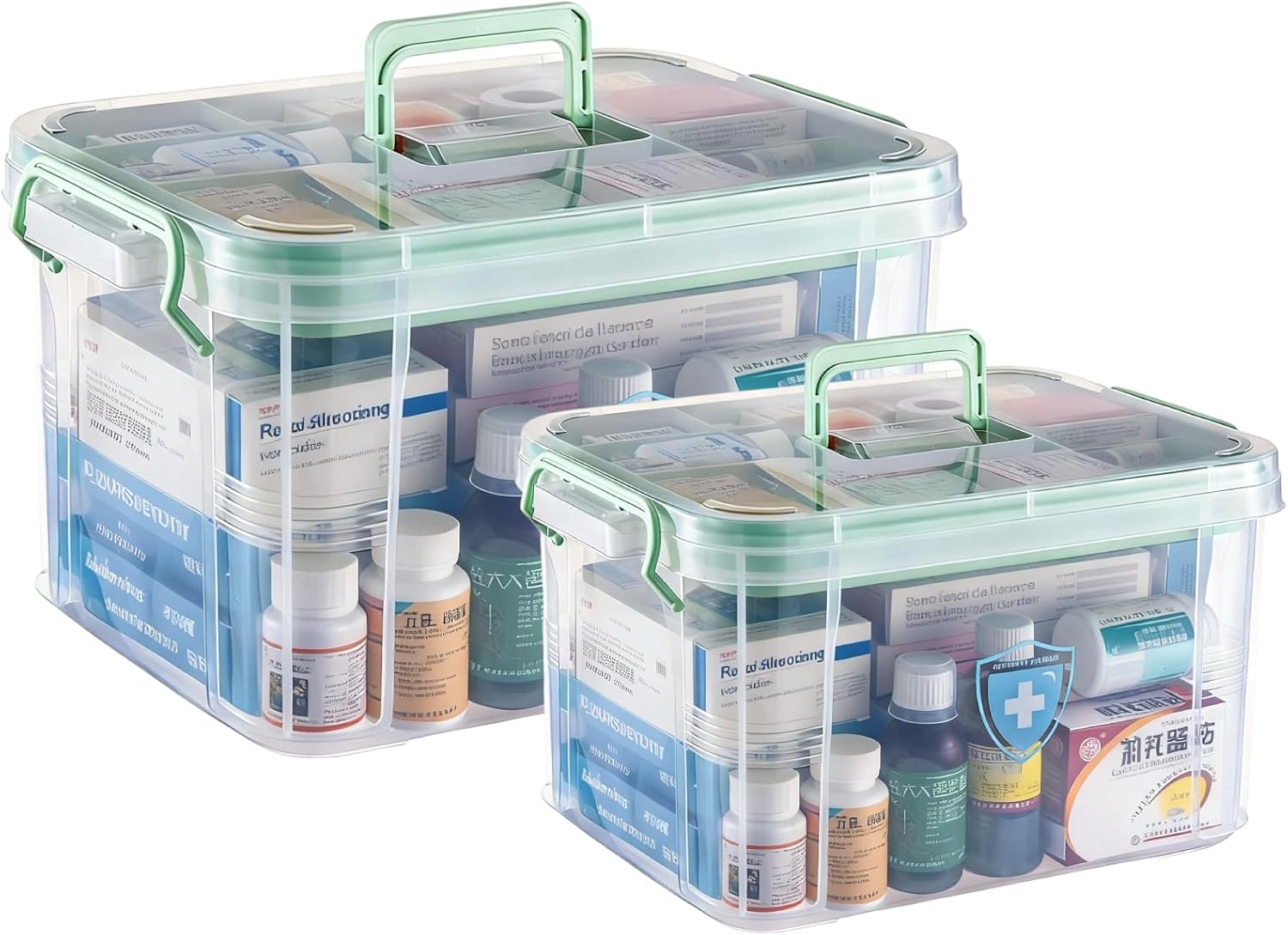 UNITED FLAMES Medicine Storage Box - 2-Pack Clear Organizer with Locking Lid & Removable Tray for Home & Pet Care