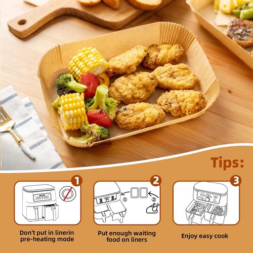 HONYAO Air Fryer Paper Liners for Dual Zone Airfryer, 200pcs Rectangle Disposable Inserts for Ninja Foodi DZ201 DZ401 DZ550 other 8-10 qt 2-Basket Air Fryers, Food Grade BPA Free (9'' x 6'' on Top)