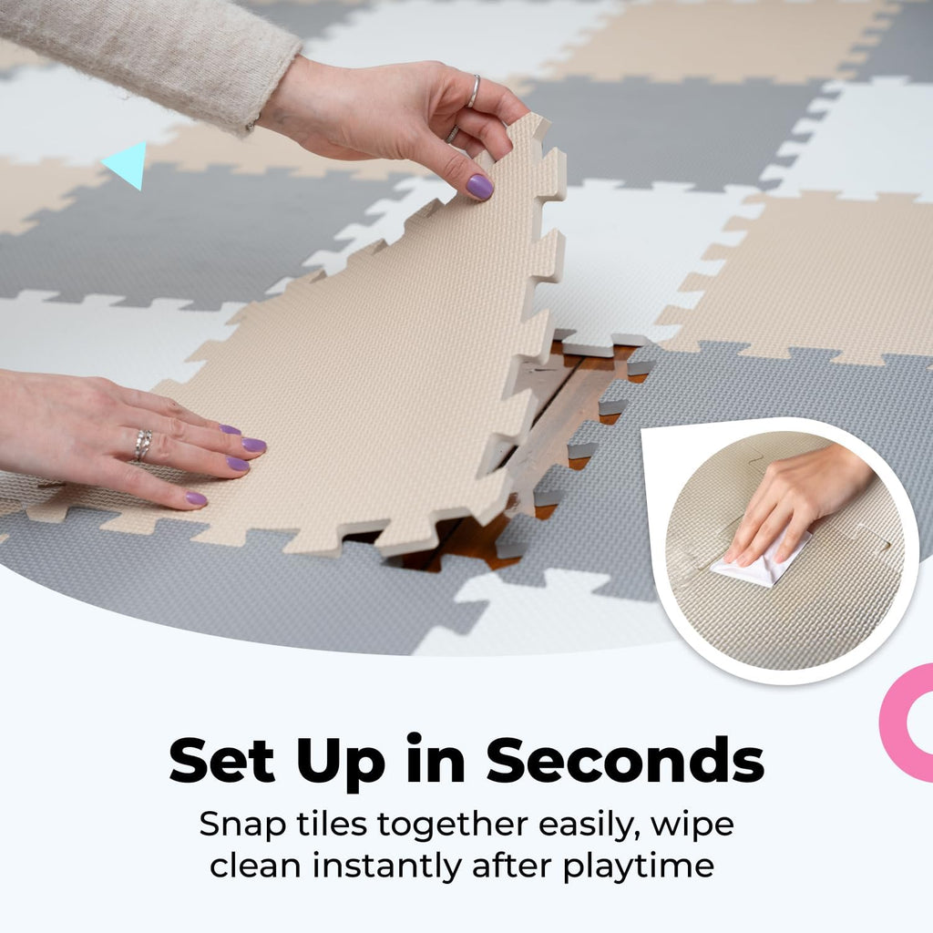 MioTetto Baby Play Mat - Portable Foam Floor Tiles for Safe Crawling & Development | Soft, Stylish Design