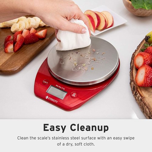 Etekcity Digital Food Kitchen Scale - Accurate 0.1g Measurement for Weight Loss & Cooking | 11lb/5kg, Stainless Steel Red