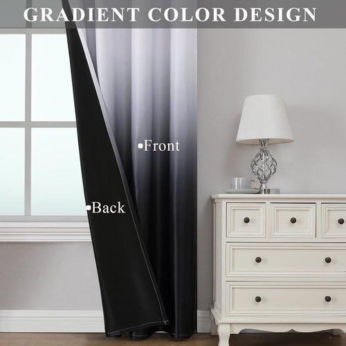Estelar Textiler Blackout Curtains - Ombre Room Darkening Drapes, 84 Inch Long, 2 Panels, Black & Greyish White