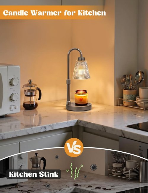 Innqoo Candle Warmer Lamp - Dimmable Gray Design with Timer | Adjustable Height for Jar Candles & Wax Melts