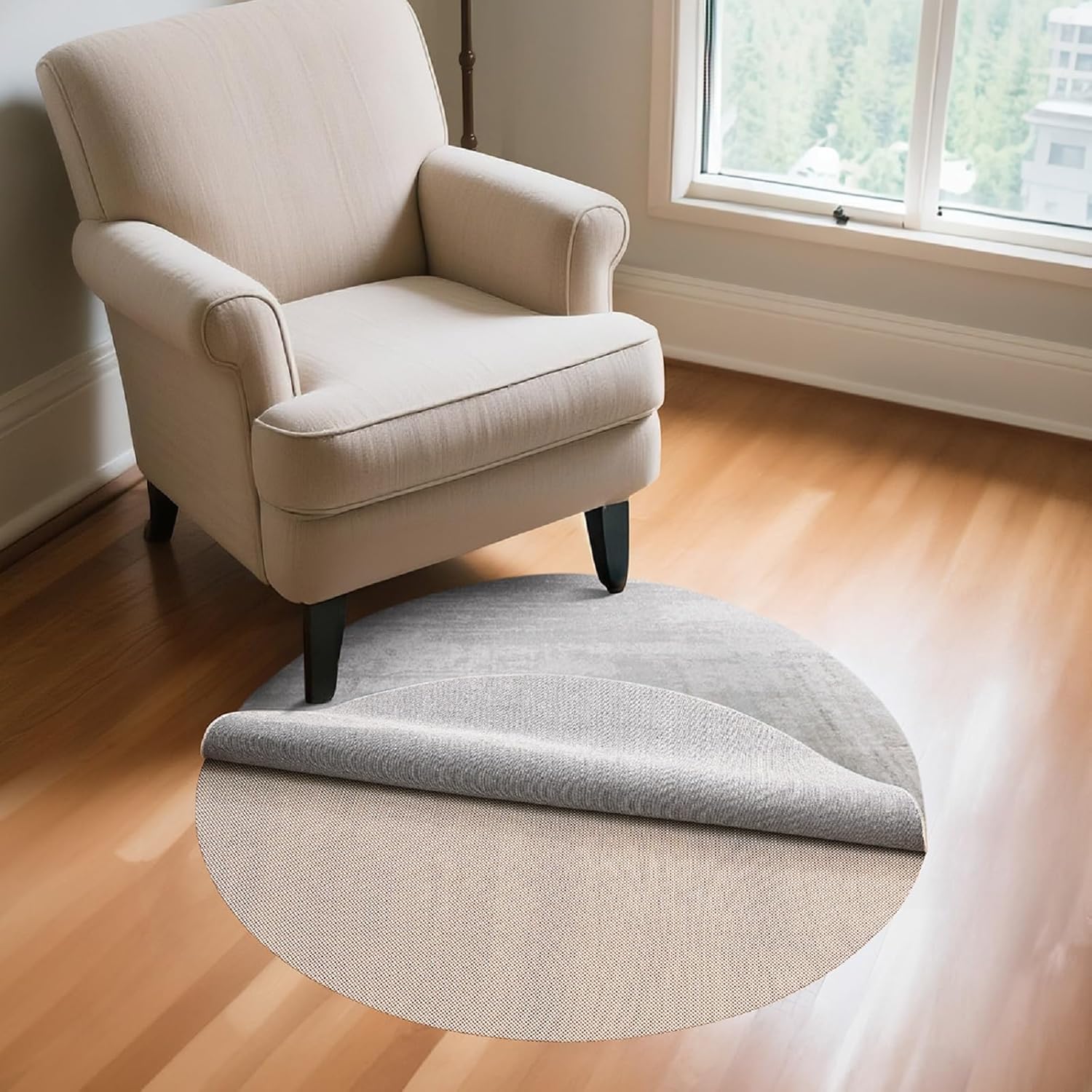 Veken Round Rug Pad Gripper - Non-Slip Circle Mat for Hardwood & Tile Floors | 2x2 Ft Anti-Skid Design