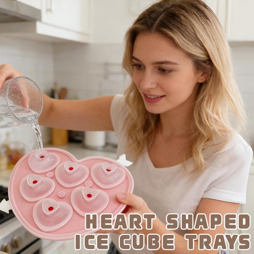 Heart-Shaped Ice Cube Trays - 6 Holes Silicone Ice Cube Tray, Love Heart Shape Ice Cube Mold for Chilling Whiskey Cocktails Drinks Beverages Iced Tea & Coffee (red)