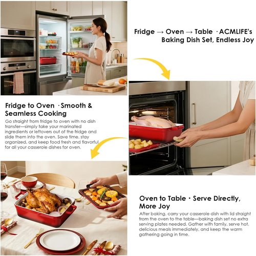 ACMLIFE Ceramic Casserole Dish Set - 4-Piece Oven Bakeware with Lid | Red Stoneware, 3.06 Qt & 0.95 Qt