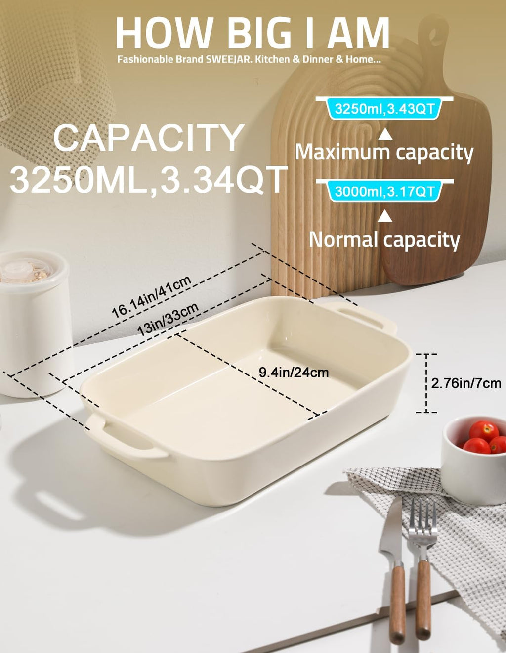 Sweejar Ceramic Bakeware Set - 9x13 Rectangular Baking Dish for Casseroles & Daily Cooking - Beige