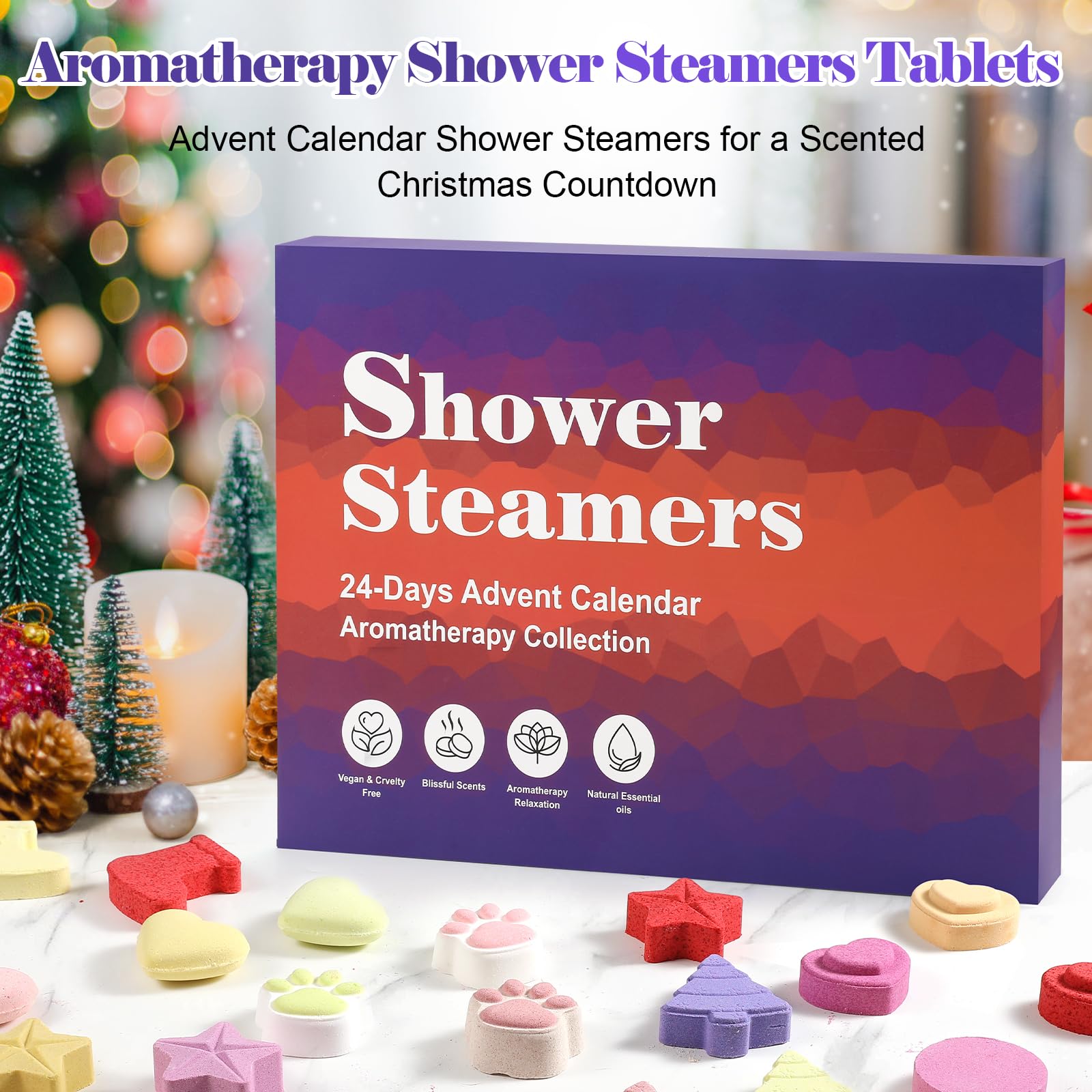 Advent Calendar 2025-24 Pack Aromatherapy Shower Bombs for Relaxation & Stress Relief-Christmas Countdown Gift for Women & Men, Stocking Stuffers