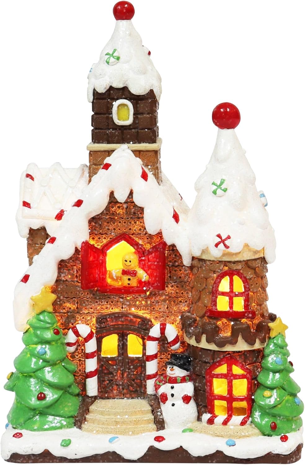 Moments In Time Christmas Gingerbread House - Hand-Painted Resin Décor with LED Lights | 10” Tall Tabletop Display
