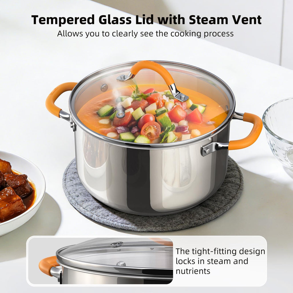 Ciwete Stainless Steel Stock Pot, 5.2 Quart Soup Pot with Lid, Heavy-Duty Thick Bottom Induction Cooking Pot for Pasta, Stew & Simmering, Even Heating, Compatible with All Cooktops, Dishwasher Safe