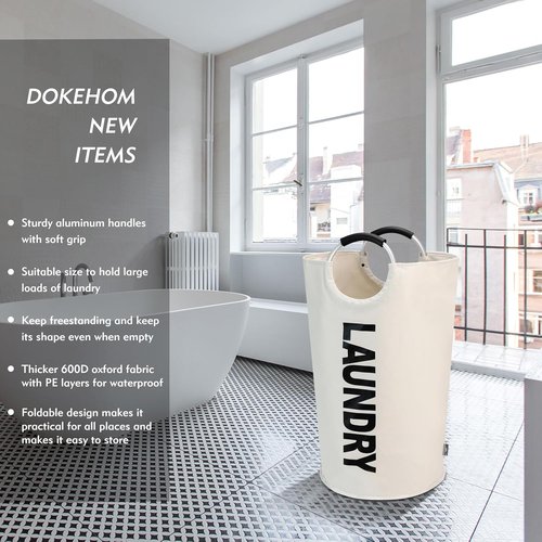 DOKEHOM X-Large Laundry Basket - Collapsible Freestanding Hamper | Beige Foldable Washing Bin