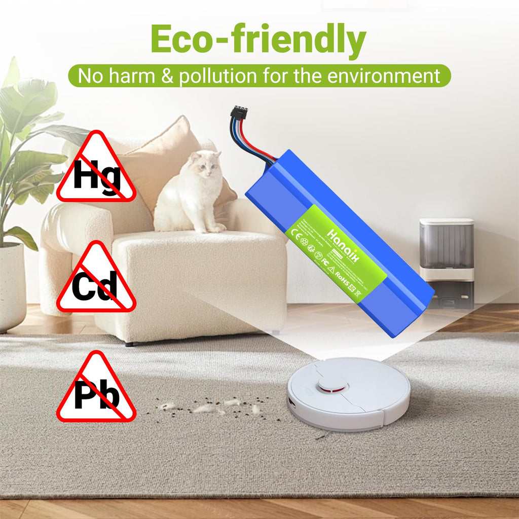 Hanaix 6800mAh 14.4V Vacuum Cleaner Battery for Dreame D9,D9 Pro, D9 Max,D10,D10 Plus, L10 Pro, L10 Plus,L10S Ultra, D10s, L10s RLS5-BL0, F9, Z10 Pro, RLS5-BL0, RVS5-WH0, RL55L-BL0, RLS5-WH0