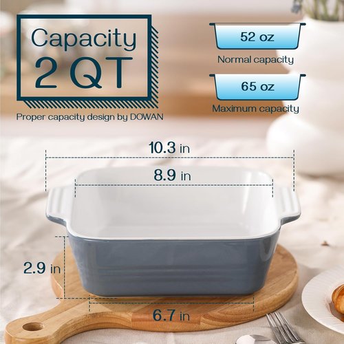 DOWAN 8x8 Ceramic Baking Dish - Versatile Square Casserole Pan with Handle | 2 Quart, Airy Blue