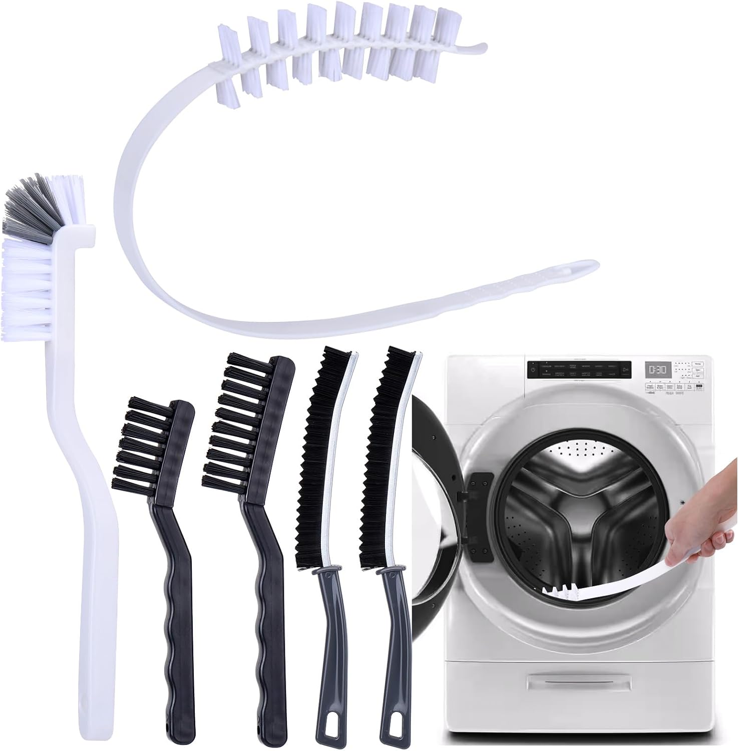 Palksky Washing Machine Cleaning Brush Set - 1 Drum Slot & 5 Crevice Brushes for Front Load Washers