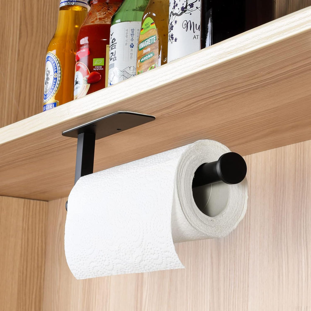 ASTOFLI Paper Towel Holder - No Drill Under Cabinet Mount | Self-Adhesive 304 Stainless Steel, Matte Black