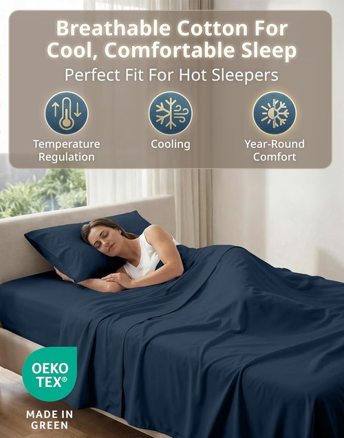**LANE LINEN Twin XL Sheet Set - 600 Thread Count Sateen Weave - 100% Cotton for Hotel-Quality Softness - Denim Color**