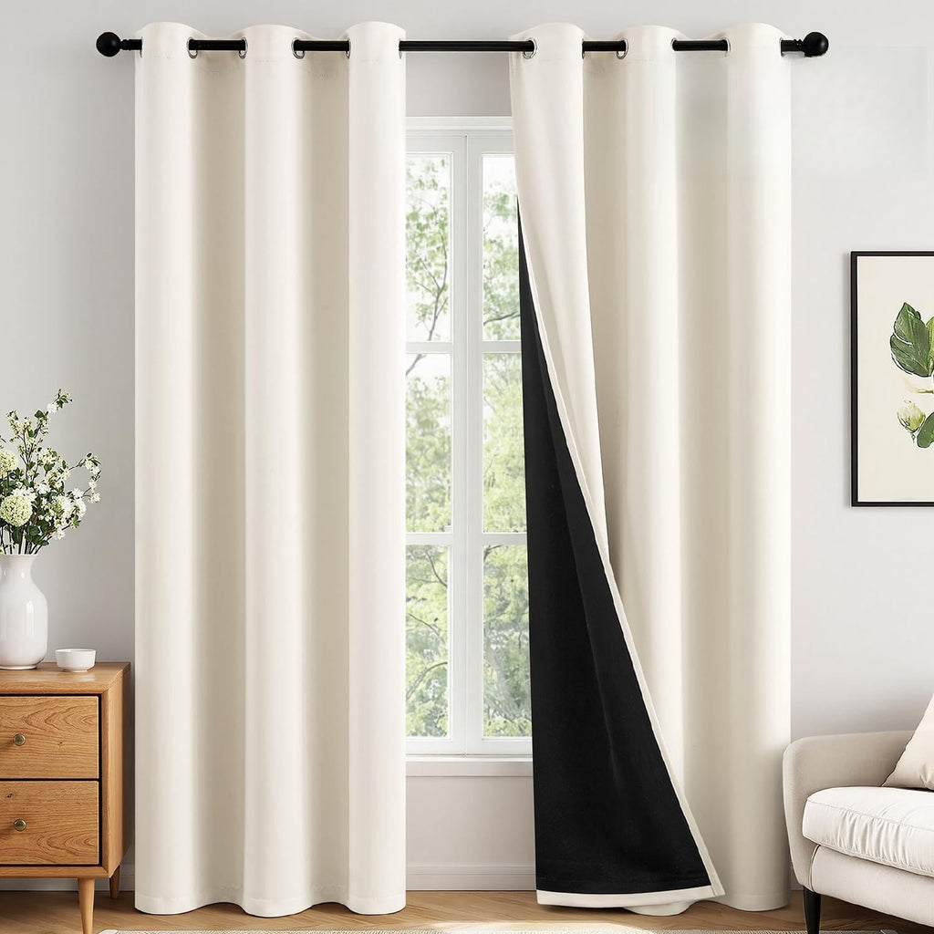 MIULEE 100% Blackout Curtains - Thermal Insulated, Noise Reducing, 96 Inch Long, 2 Panels, Cream