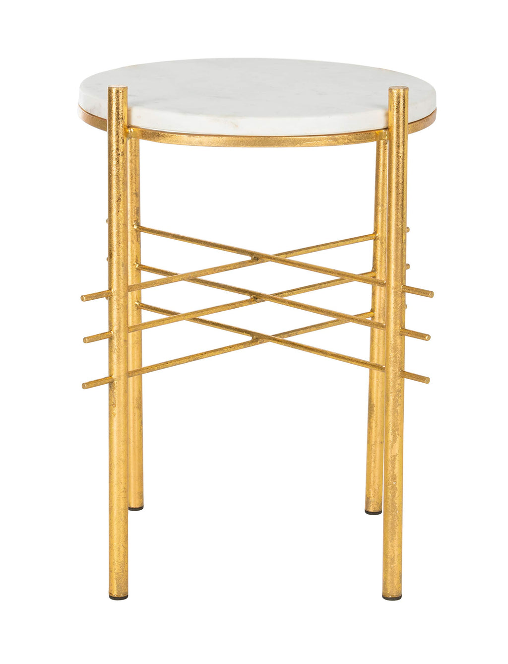 Safavieh Home Jenesis White Marble and Gold Round Accent Table