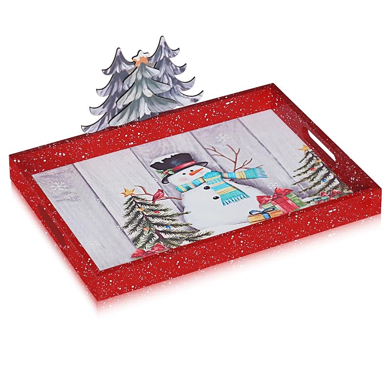 Christmas Serving Tray with Handles - 15.7 x 11.3 x 1.5 in, Red
