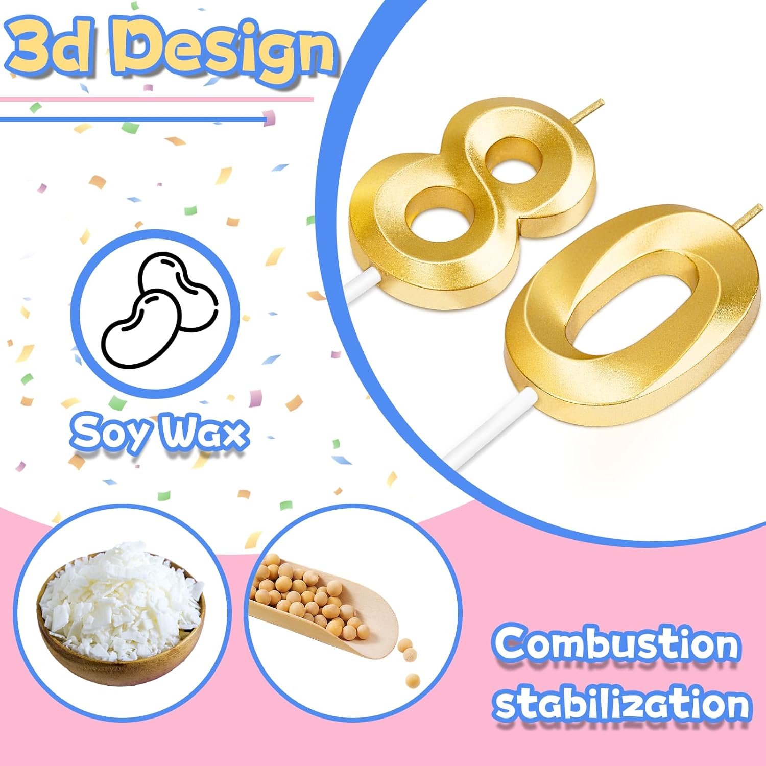 Regine Switzerland 80th Birthday Candles - Gold Number Cake Toppers for Celebrations