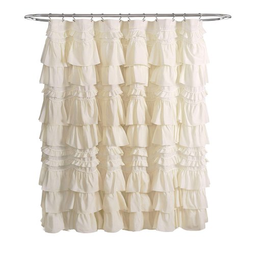 Lush Decor Kemmy Ruffled Shower Curtain, Single, 72" W x 72" L, Ivory - Bathroom Curtain - Fabric Shower Curtains for Bathroom - Coquette Decor