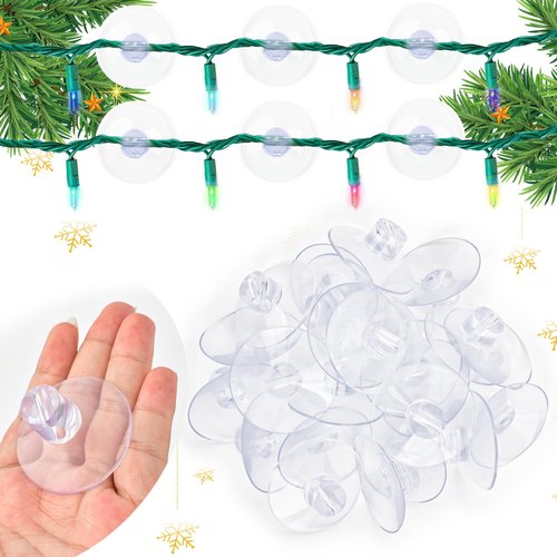 AccEncyc Christmas Light String Suction Cup Holders & Hooks for Seasonal Lights & Xmas Decorations (50Pcs)