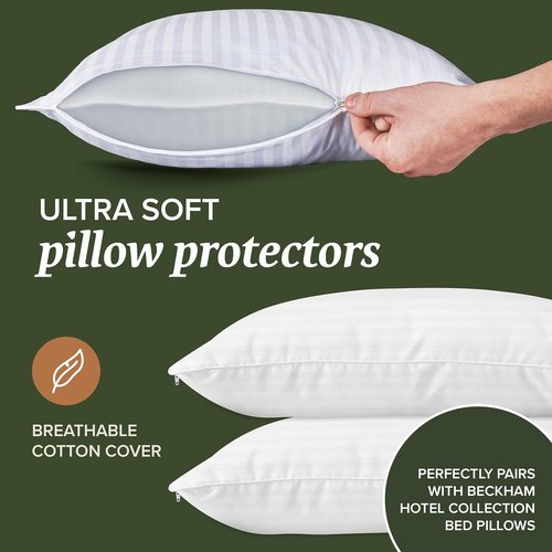 Beckham Hotel Collection King Size White Pillow Protectors - Soft, Breathable Cotton | Set of 4