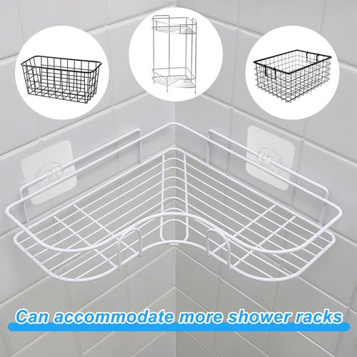 Lasuroa Shower Caddy Adhesive Replacement - 14 Pcs Waterproof No-Drill Hooks for Bathroom & Kitchen