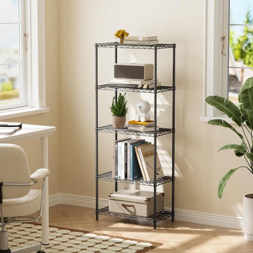 Golpart 5-Tier Heavy-Duty Metal Storage Shelves - 500LBS Capacity Wire Organizer Rack | 12"D x 22"W x 59"H Black