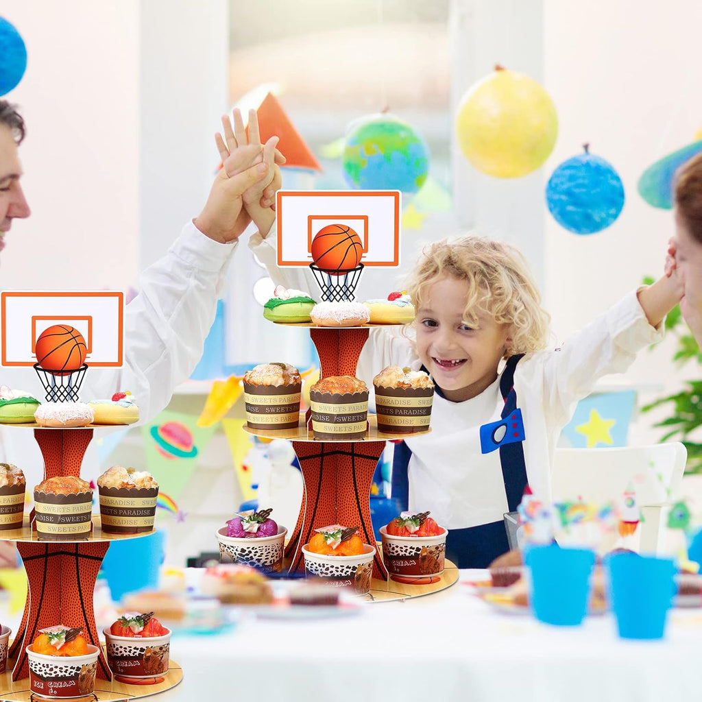 Nuenen Basketball Cupcake Stand - 3 Tier Sports Theme Party Decor for Birthday Celebrations