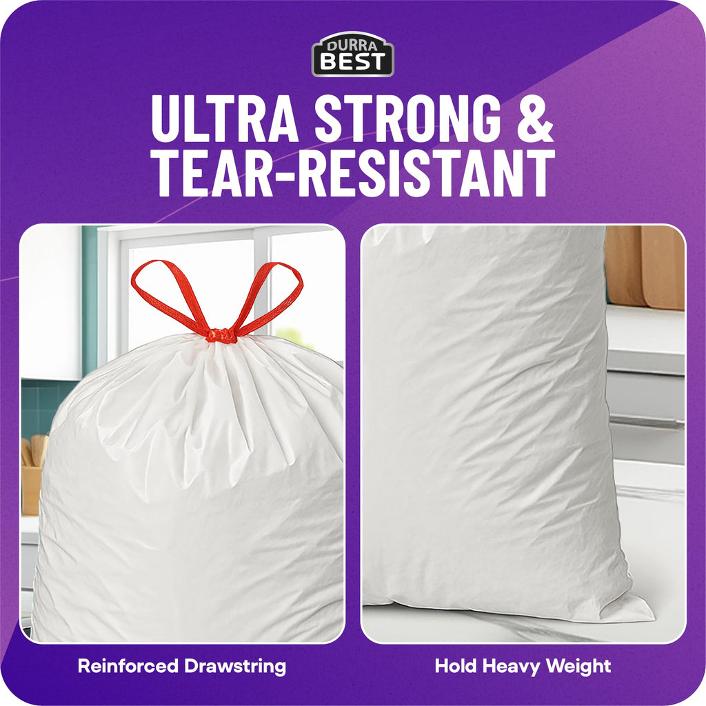 Heavy-Duty Trash Bags – 120 count, 18 Gallon White, Ultra Thick Drawstring Garbage Bags – Leak-Resistant for Home & Commercial Use, Big Trash Bags, Made in USA