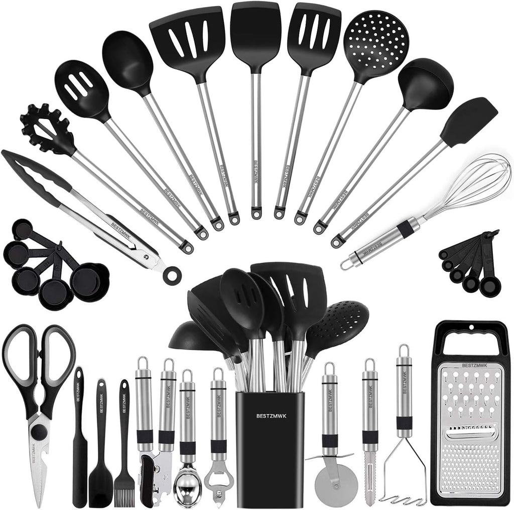 Skiennix Silicone Cooking Utensil Set - 33 Essential Kitchen Gadgets for Nonstick Cookware | Durable Spatula & Spoon Collection