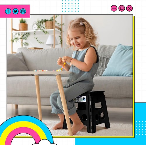 Delxo Folding Step Stool - Non-Slip, Lightweight Design | 13 Inch, 300 LBS Capacity, Black (2 Pack)