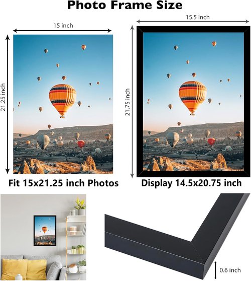 JCJMY Puzzles Frame - Black Wall Hanging for 15x21.25" Photos & Canvas | Shatter-Resistant Plexiglass