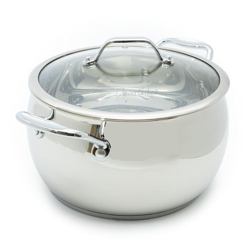 David Burke Splendor Stainless Steel 7-Quart Dutch Oven with Glass Lid, Vented Steam – Side handles, Oven Safe
