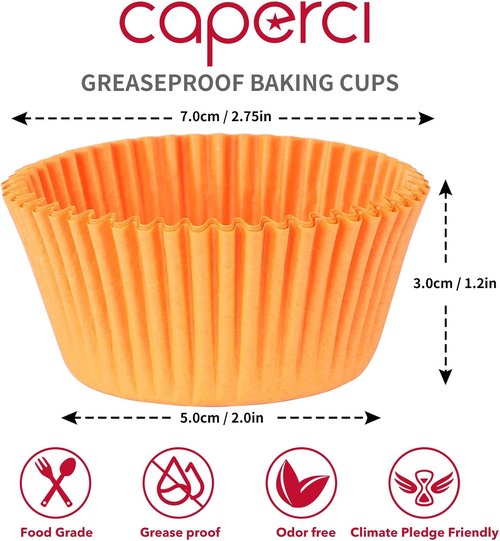 Caperci Orange Cupcake Muffin Liners - 500-Count, No Smell, Food Grade & Grease-Proof Paper