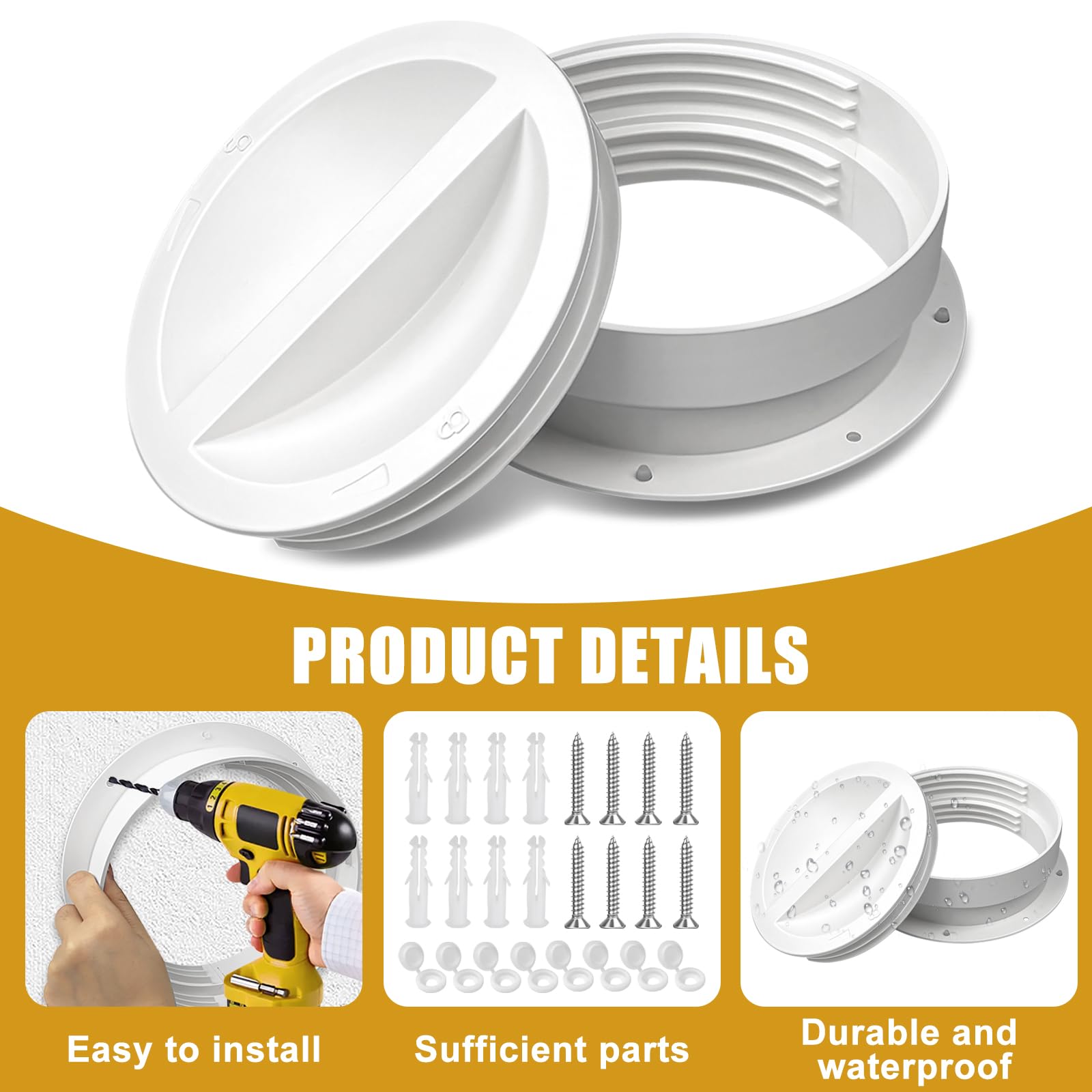 CCTP 1 Set Dual Size Wall Mount Connector for Portable Ac Vent Ac Exhaust Hose,Fit 6 and 6.5 Inches Hose,with Cover Plug(White)