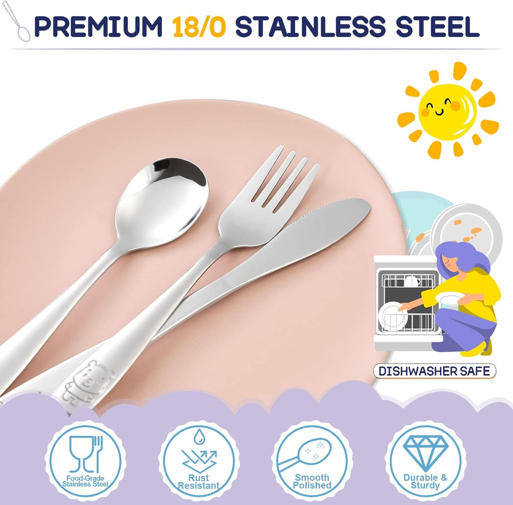 VITEVER Toddler Utensils Set - 10-Piece Kids Stainless Steel Silverware | Safe Forks & Spoons, Dishwasher Safe