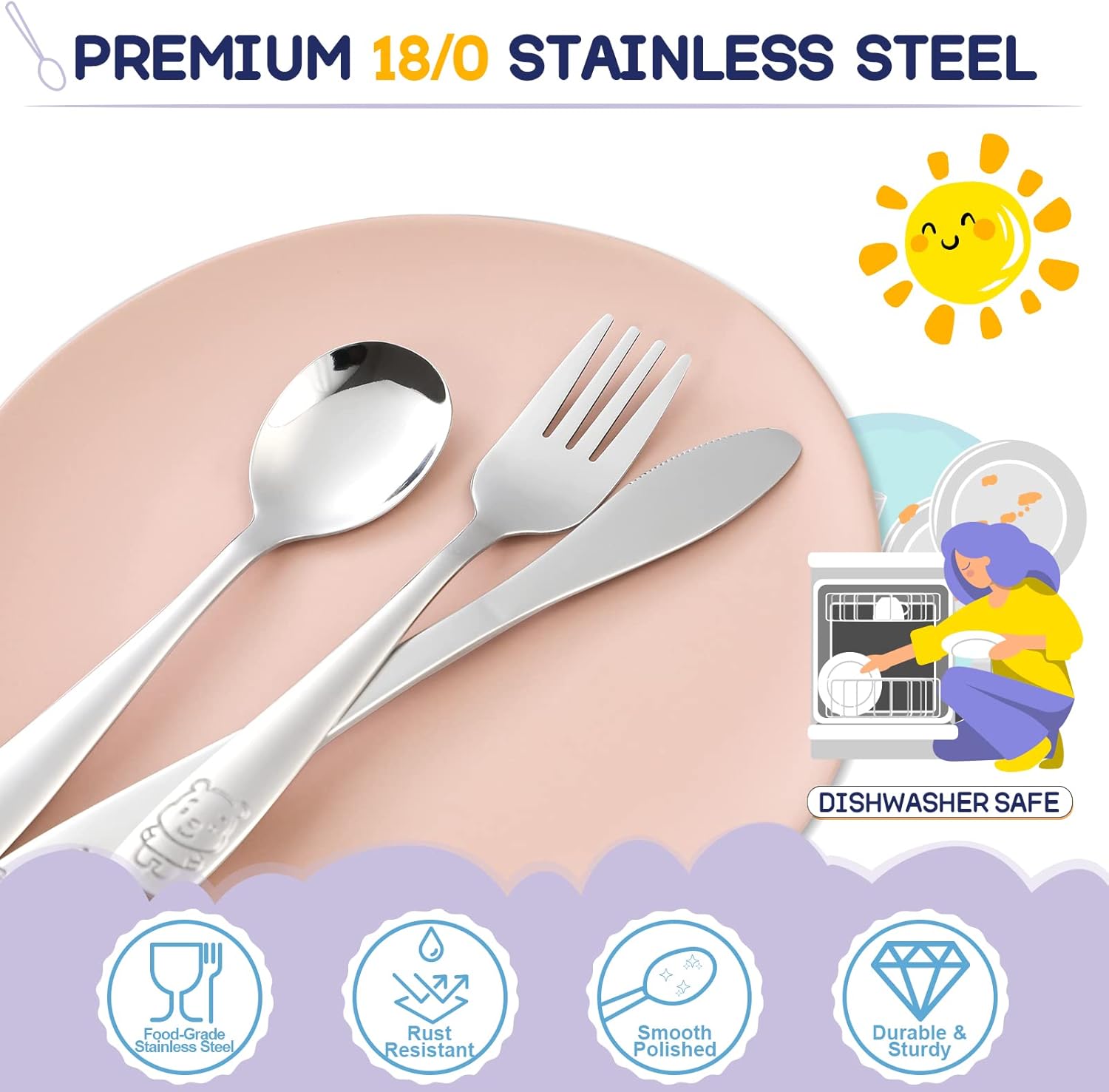 VITEVER Toddler Utensils Set - 10-Piece Kids Stainless Steel Silverware | Safe Forks & Spoons, Dishwasher Safe