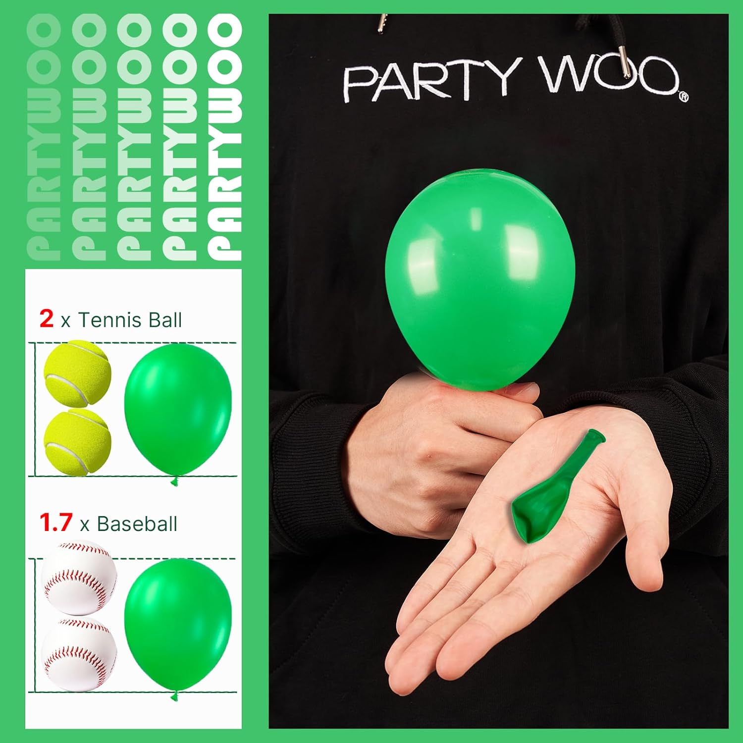 PartyWoo Green Balloons - 100 Pcs 5 Inch Latex Helium Balloons for Birthday & Baby Shower Decor