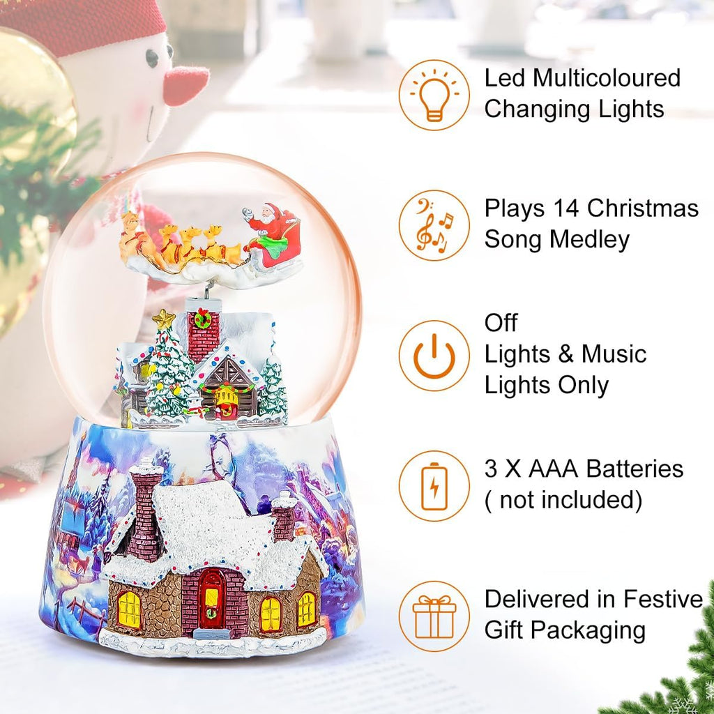 Skiennix Christmas Music Box - Musical Snow Globe with Rotating Santa - Plays 14 Festive Songs