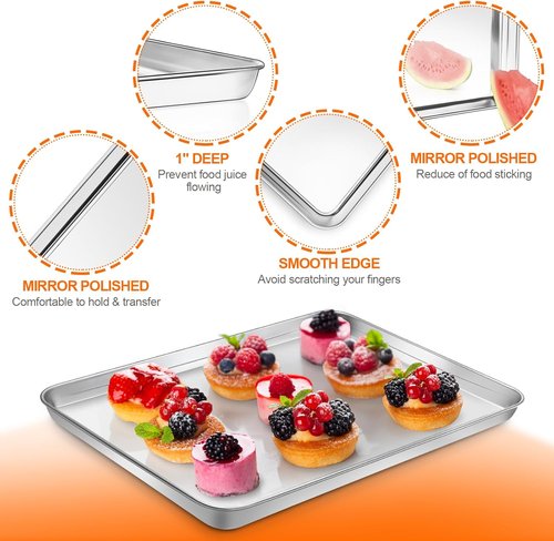 CEKEE Baking Sheet Set of 12 - Heavy-Duty Stainless Steel Cookie Sheets | 16 x 12 Inches, Warp Resistant