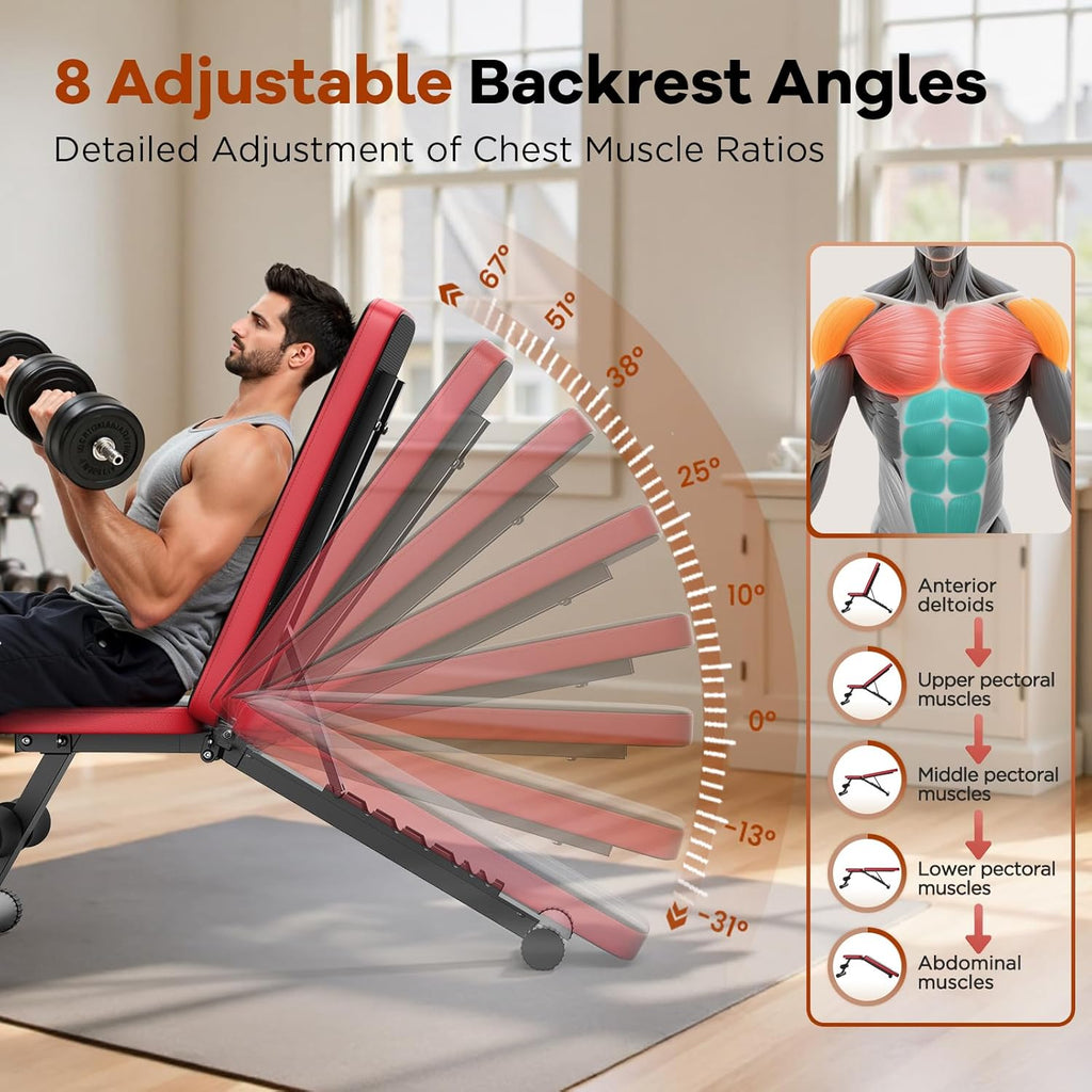 NICEPEOPLE Adjustable Weight Bench - 660LBS Capacity | Compact & Foldable Home Gym Bench for Strength Training