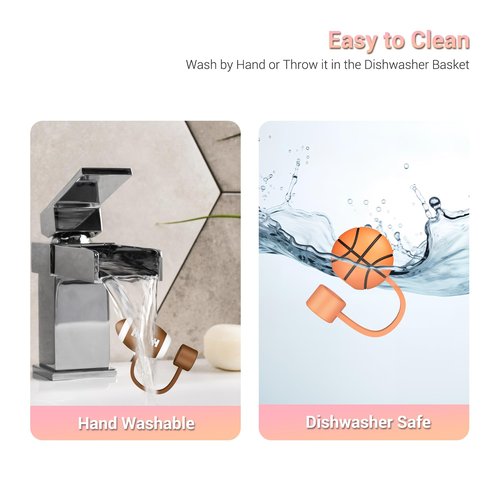 4Johor 4Pcs Basketball Straw Toppers for Stanley Cup Accessories, Straw Cover fits 0.4In Reusable Straws, BPA Free Silicone Straw Covers - Sip In Style and Protect the Earth