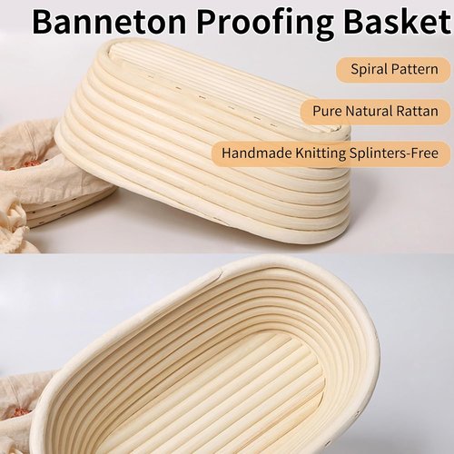 Banneton 10 Inch Oval Bread Proofing Basket - 2 Pack Sourdough Baking Supplies for Fermentation