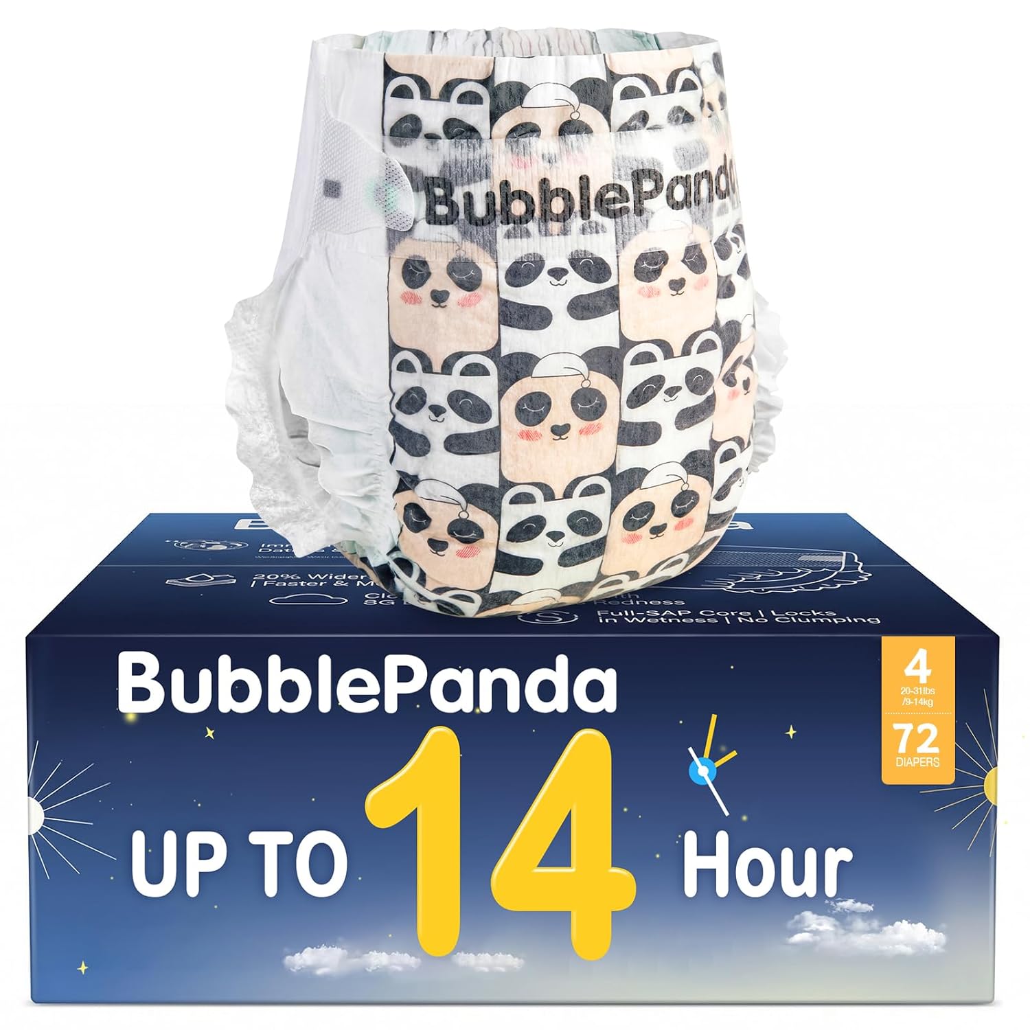 Okayinn BubblePanda Sleep Sack - 1.0 Tog for 6-12 Months | Overnight Baby Diapers (Size 4, 72 Count)