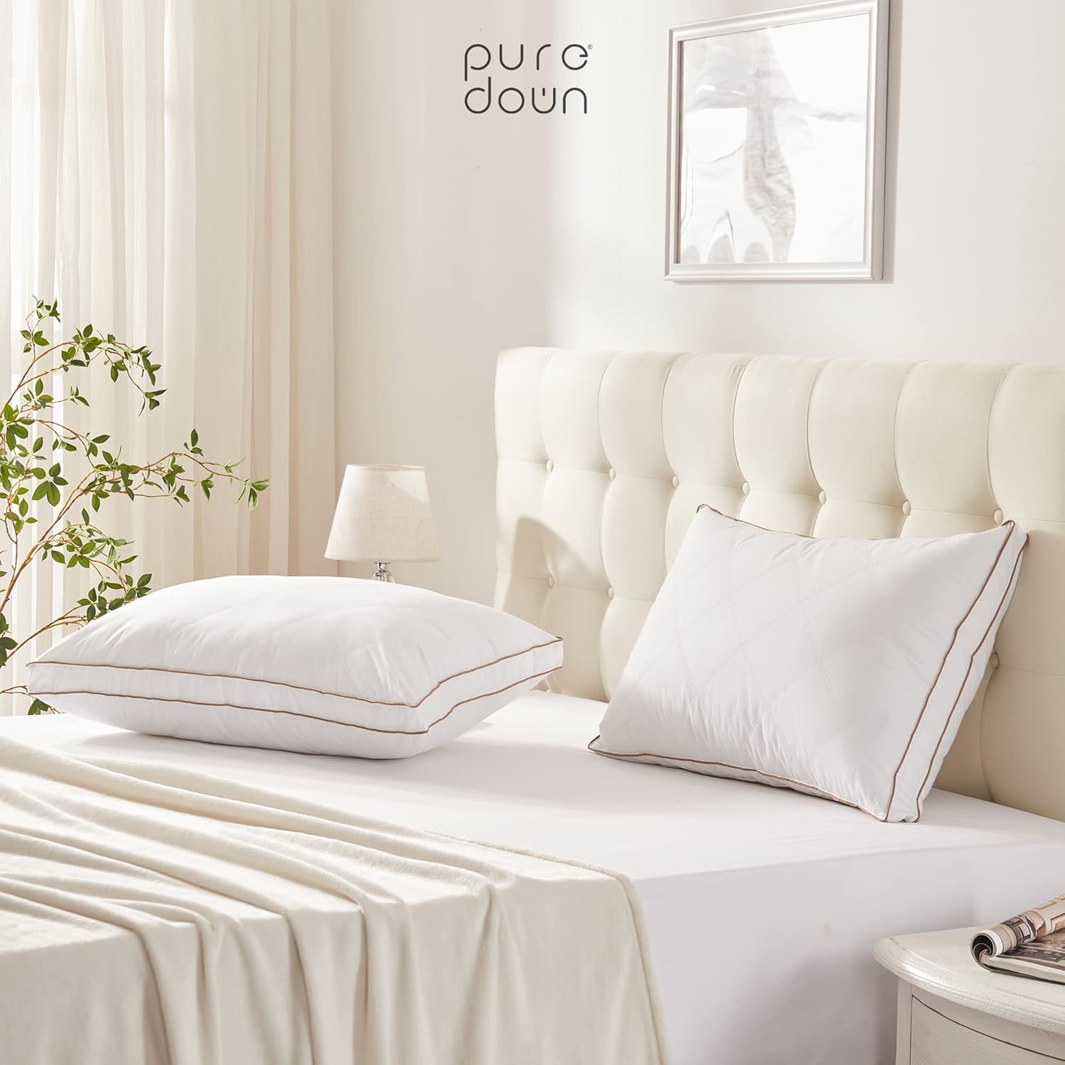 Puredown® Goose Feathers & Down Pillow - Gusseted Hotel Collection, Standard/Queen, Set of 2