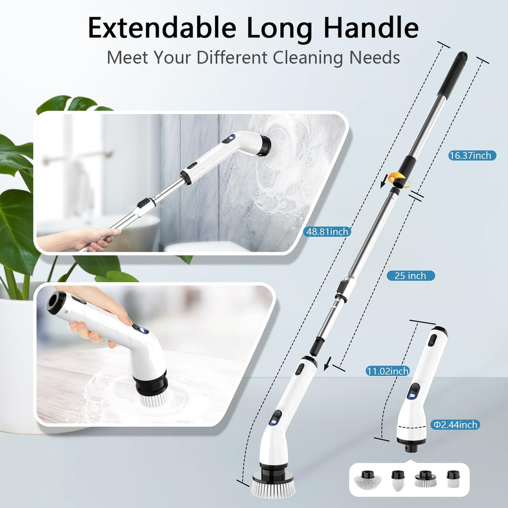TUYU Electric Spin Scrubber - Cordless Waterproof Bathroom Cleaner with LCD Display & Adjustable Handle
