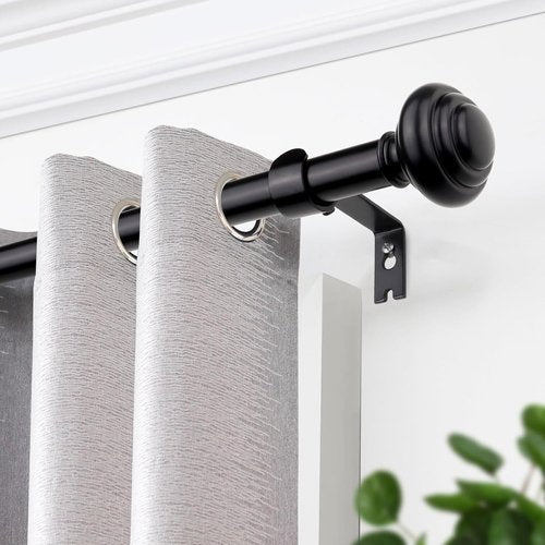 KAMANINA Heavy Duty Black Curtain Rods - Adjustable 72 to 144 Inches | Modern Decorative Drapery Set