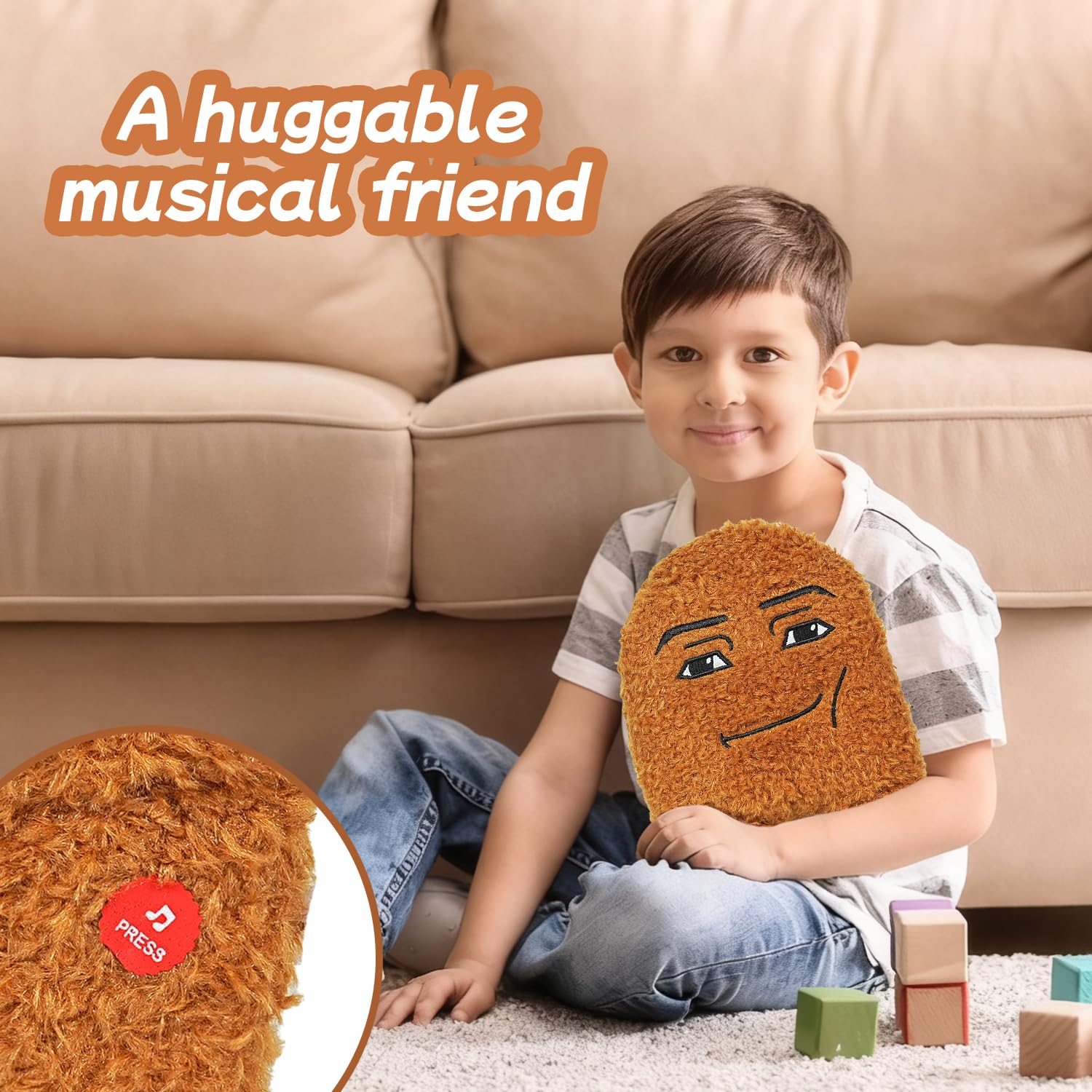 ANApetshop Singing Chicken Nugget Plush Toy,Cotton Eye Joe Plush,Chicken Nugget Pillow for Gag Gifts & Prank-Meme Plush
